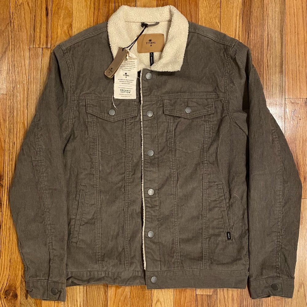 NWTs Thrills Sherpa Wanderer Jacket Corduroy Denim Jacket Pewter - Picture 4 of 6